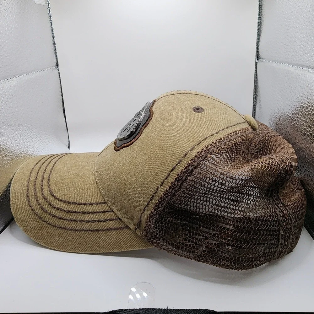 Stockyards Championship Rodeo‎ Trucker Hat Tan Brown Mesh Snapback Western Cap